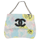 CHANEL Matelasse Chain Shoulder Bag Cotton Multicolor Silver CC Auth 182692SAV-13