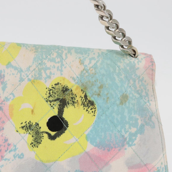 CHANEL Matelasse Chain Shoulder Bag Cotton Multicolor Silver CC Auth 182692SAV