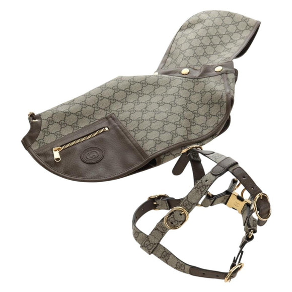 GUCCI GG Supreme Pet Harness Coat Set PVC Beige Gold 692963 Auth 182693V
