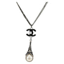 CHANEL COCO Mark Necklace metal Black CC Auth 182697M-1