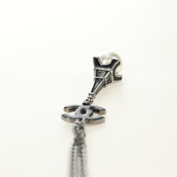 CHANEL COCO Mark Necklace metal Black CC Auth 182697M