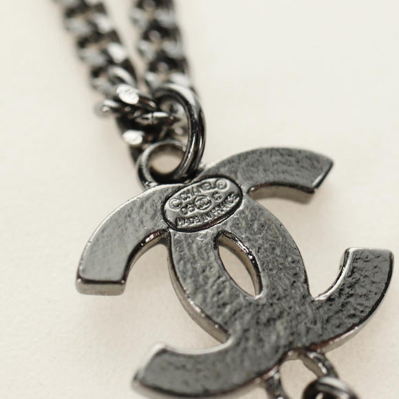 CHANEL COCO Mark Necklace metal Black CC Auth 182697M