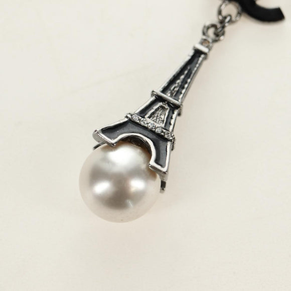 CHANEL COCO Mark Necklace metal Black CC Auth 182697M