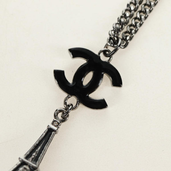 CHANEL COCO Mark Necklace metal Black CC Auth 182697M