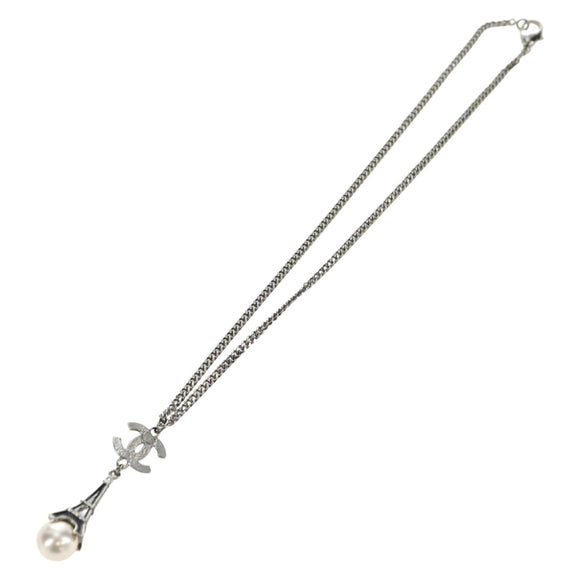 CHANEL COCO Mark Necklace metal Black CC Auth 182697M