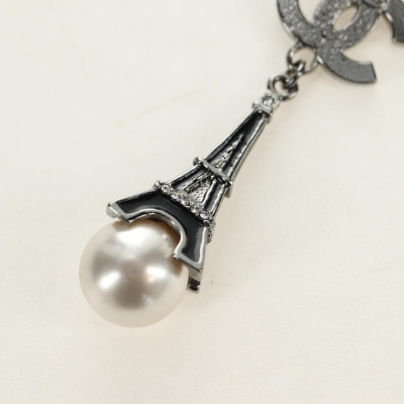 CHANEL COCO Mark Necklace metal Black CC Auth 182697M