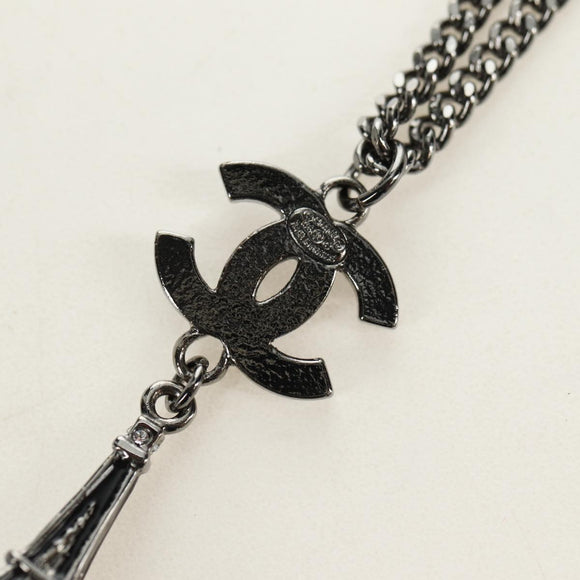 CHANEL COCO Mark Necklace metal Black CC Auth 182697M