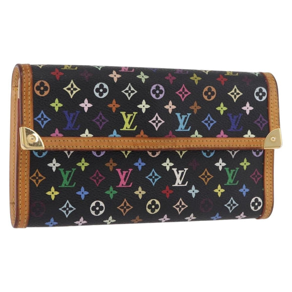 LOUIS VUITTON Monogram Multicolor Porte Tresor Wallet Black M92658 Auth 182708A
