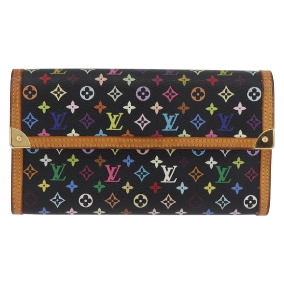 LOUIS VUITTON Monogram Multicolor Porte Tresor Wallet Black M92658 Auth 182708A
