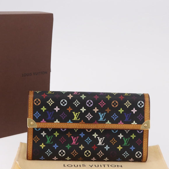LOUIS VUITTON Monogram Multicolor Porte Tresor Wallet Black M92658 Auth 182708A