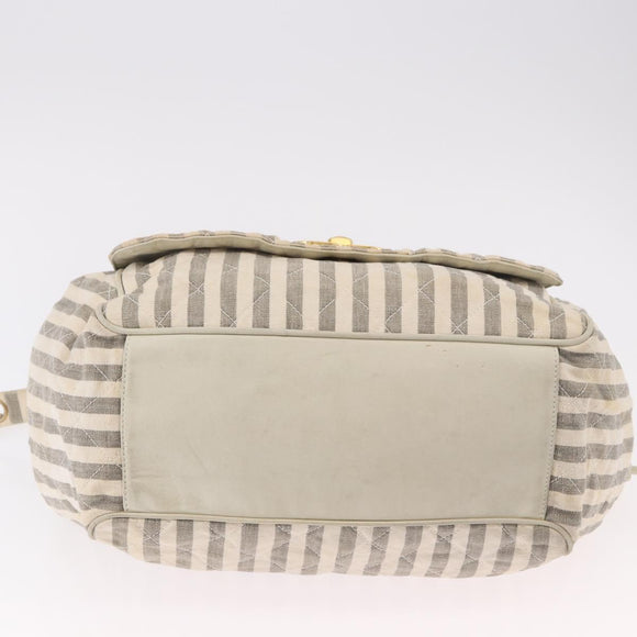 CHANEL Chain Matelasse Shoulder Bag Canvas Gray Gold CC Auth 182717
