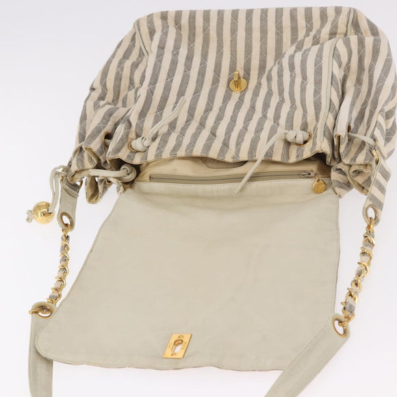 CHANEL Chain Matelasse Shoulder Bag Canvas Gray Gold CC Auth 182717