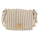 CHANEL Chain Matelasse Shoulder Bag Canvas Gray Gold CC Auth 182717-13