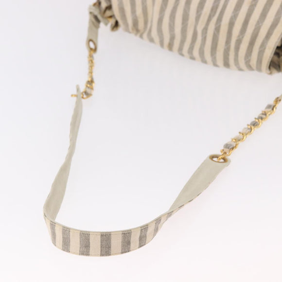 CHANEL Chain Matelasse Shoulder Bag Canvas Gray Gold CC Auth 182717