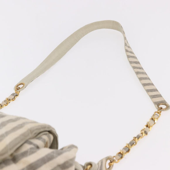 CHANEL Chain Matelasse Shoulder Bag Canvas Gray Gold CC Auth 182717