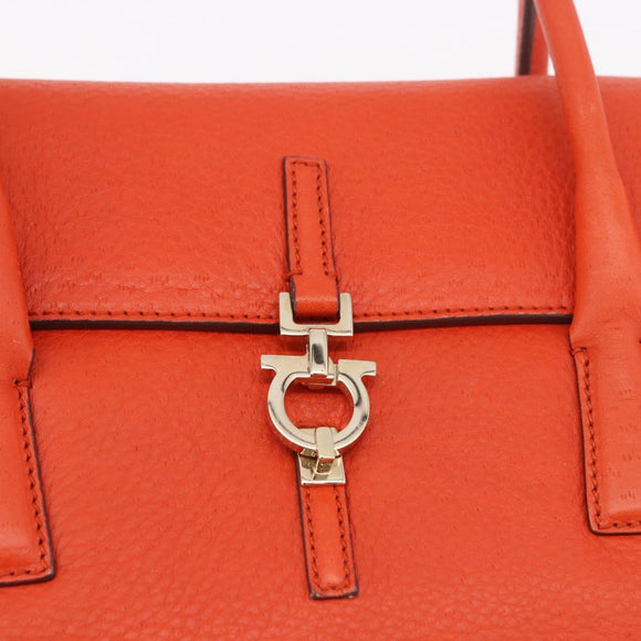 Salvatore Ferragamo Gancini Hand Bag Leather Orange Gold Auth 182721A
