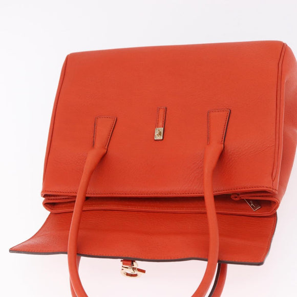 Salvatore Ferragamo Gancini Hand Bag Leather Orange Gold Auth 182721A