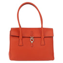 Salvatore Ferragamo Gancini Hand Bag Leather Orange Gold Auth 182721A-13
