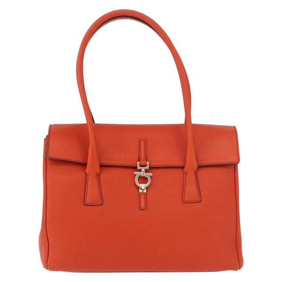 Salvatore Ferragamo Gancini Hand Bag Leather Orange Gold Auth 182721A