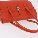 Salvatore Ferragamo Gancini Hand Bag Leather Orange Gold Auth 182721A-7