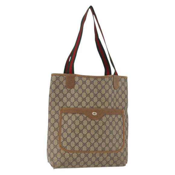 GUCCI GG Supreme Web Sherry Line Tote Bag PVC Beige 39 02 003 Auth 182725