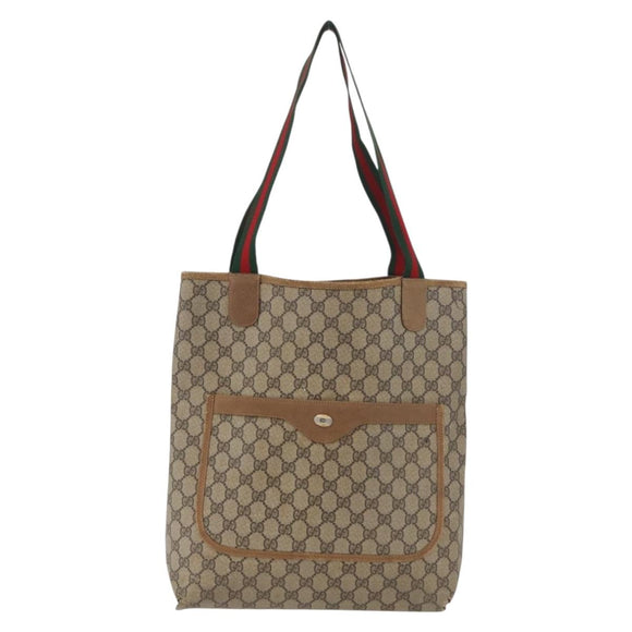 GUCCI GG Supreme Web Sherry Line Tote Bag PVC Beige 39 02 003 Auth 182725