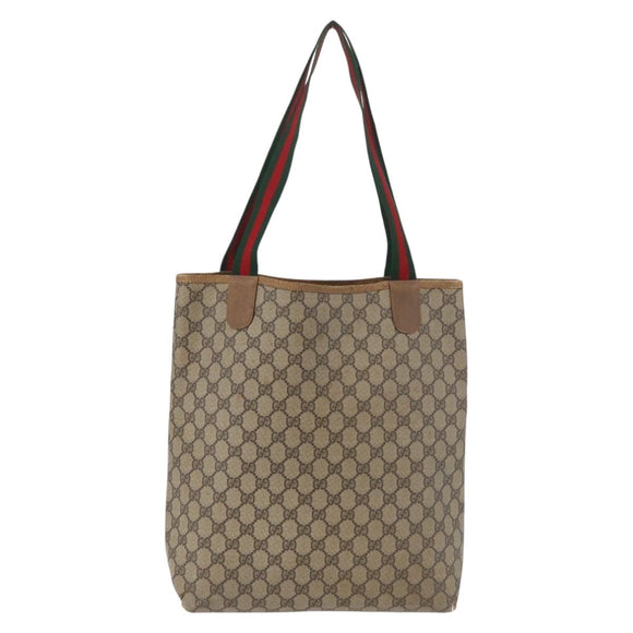 GUCCI GG Supreme Web Sherry Line Tote Bag PVC Beige 39 02 003 Auth 182725