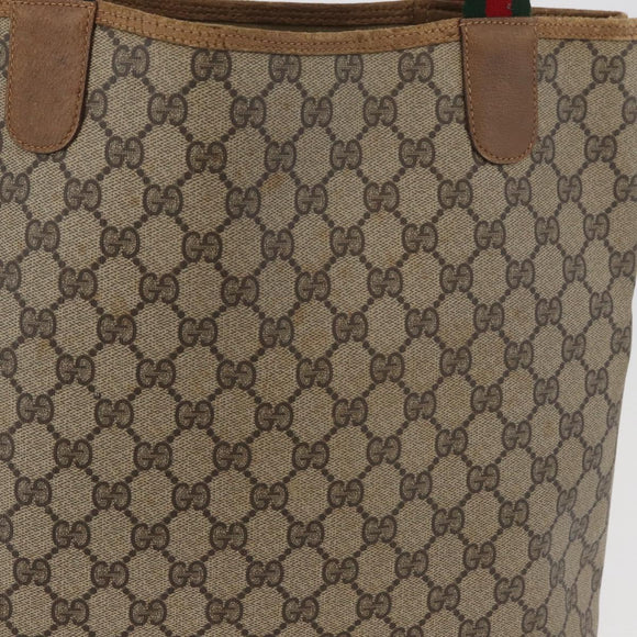 GUCCI GG Supreme Web Sherry Line Tote Bag PVC Beige 39 02 003 Auth 182725
