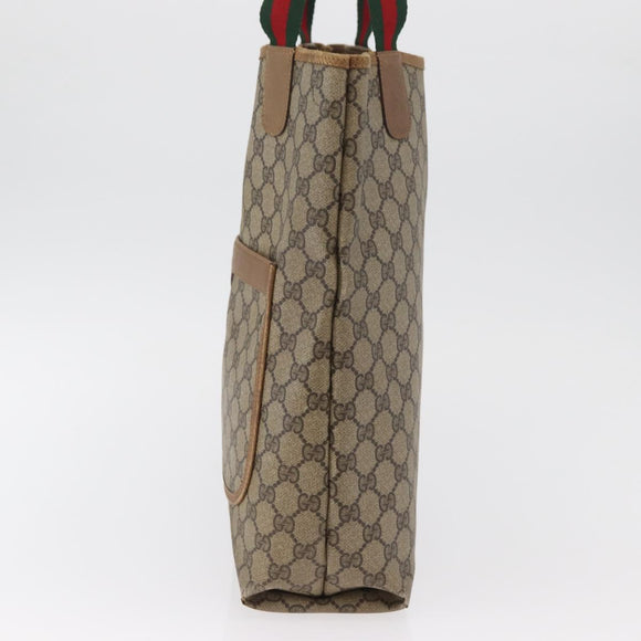 GUCCI GG Supreme Web Sherry Line Tote Bag PVC Beige 39 02 003 Auth 182725
