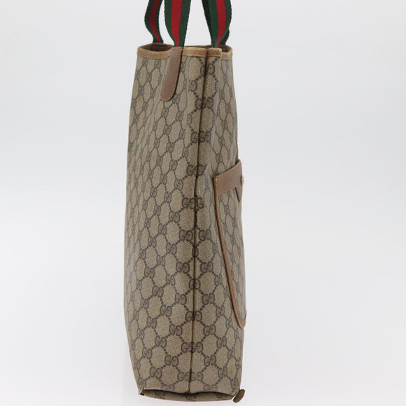 GUCCI GG Supreme Web Sherry Line Tote Bag PVC Beige 39 02 003 Auth 182725