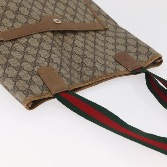 GUCCI GG Supreme Web Sherry Line Tote Bag PVC Beige 39 02 003 Auth 182725