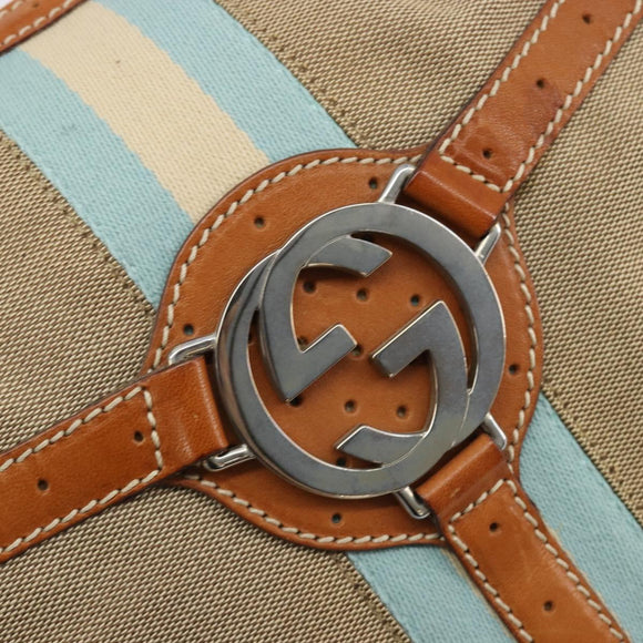 GUCCI Sherry Line Shoulder Bag Canvas Beige Silver 114871 Auth 182727