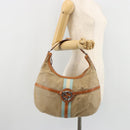 GUCCI Sherry Line Shoulder Bag Canvas Beige Silver 114871 Auth 182727-23