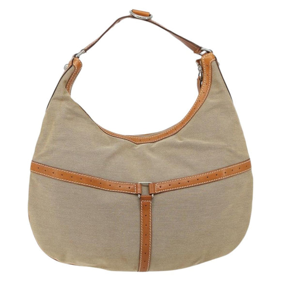 GUCCI Sherry Line Shoulder Bag Canvas Beige Silver 114871 Auth 182727