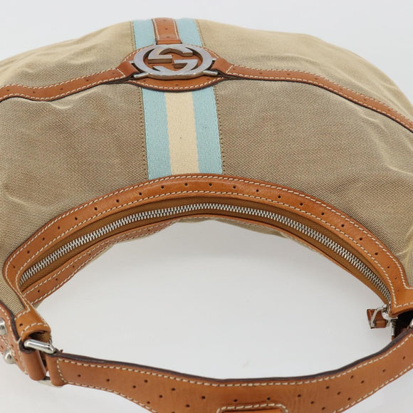 GUCCI Sherry Line Shoulder Bag Canvas Beige Silver 114871 Auth 182727