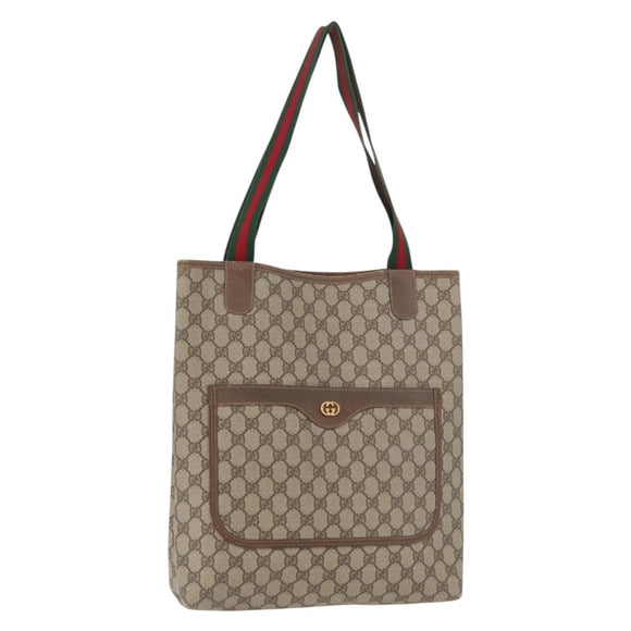 GUCCI GG Supreme Web Sherry Line Tote Bag PVC Beige Gold 002 58 6487 Auth 182729