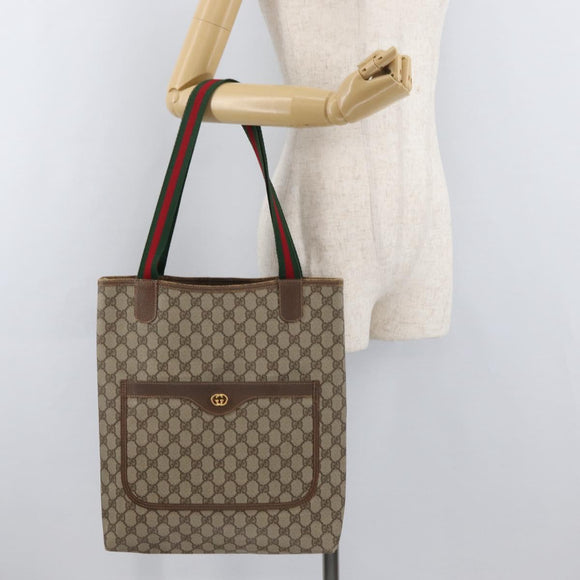 GUCCI GG Supreme Web Sherry Line Tote Bag PVC Beige Gold 002 58 6487 Auth 182729