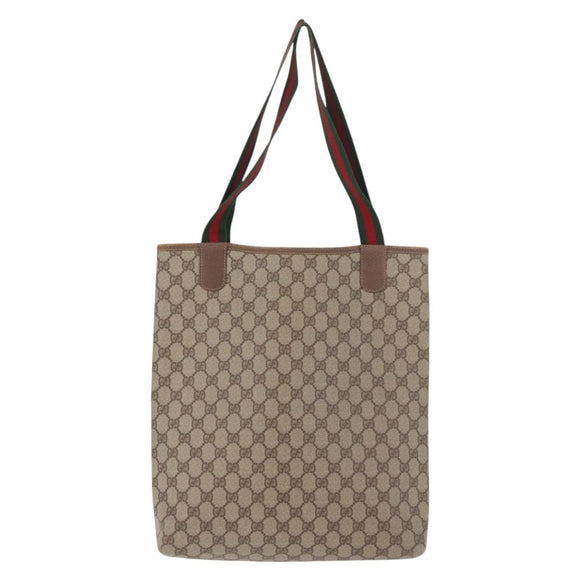 GUCCI GG Supreme Web Sherry Line Tote Bag PVC Beige Gold 002 58 6487 Auth 182729