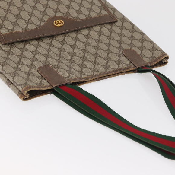 GUCCI GG Supreme Web Sherry Line Tote Bag PVC Beige Gold 002 58 6487 Auth 182729