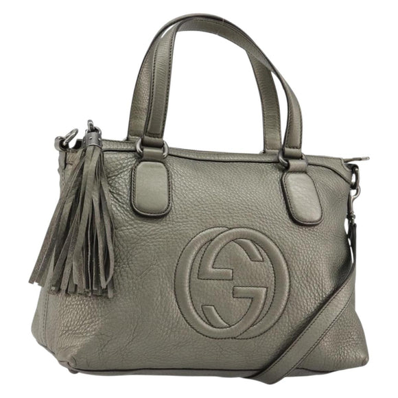GUCCI Soho Hand Bag Leather 2way Silver 308362 Auth 182731A