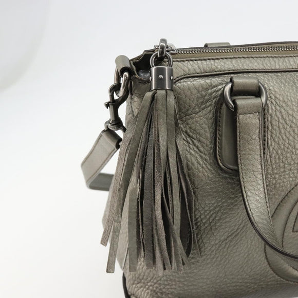 GUCCI Soho Hand Bag Leather 2way Silver 308362 Auth 182731A