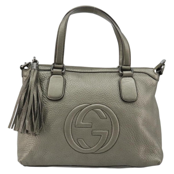 GUCCI Soho Hand Bag Leather 2way Silver 308362 Auth 182731A