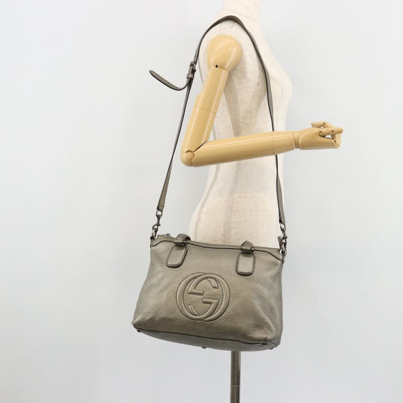 GUCCI Soho Hand Bag Leather 2way Silver 308362 Auth 182731A