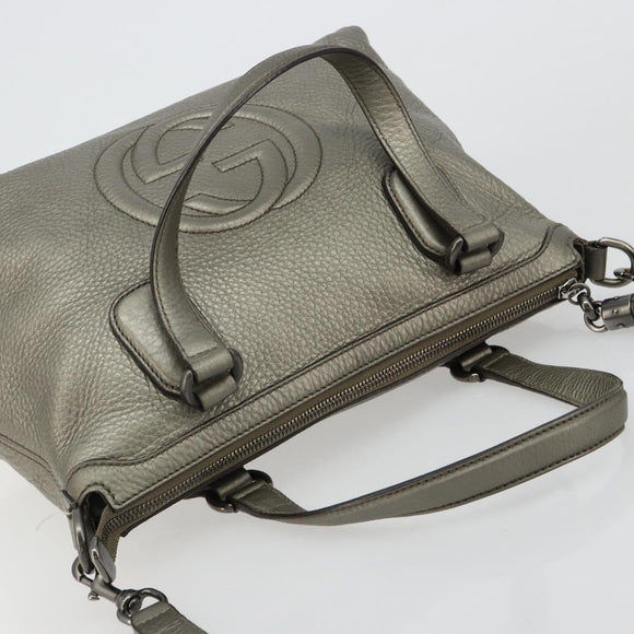 GUCCI Soho Hand Bag Leather 2way Silver 308362 Auth 182731A