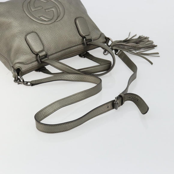 GUCCI Soho Hand Bag Leather 2way Silver 308362 Auth 182731A