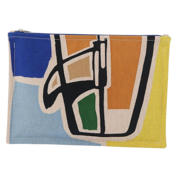 HERMES Victoria 3 Surf Yachting Flat GM Bag Canvas Multicolor Auth 182737M