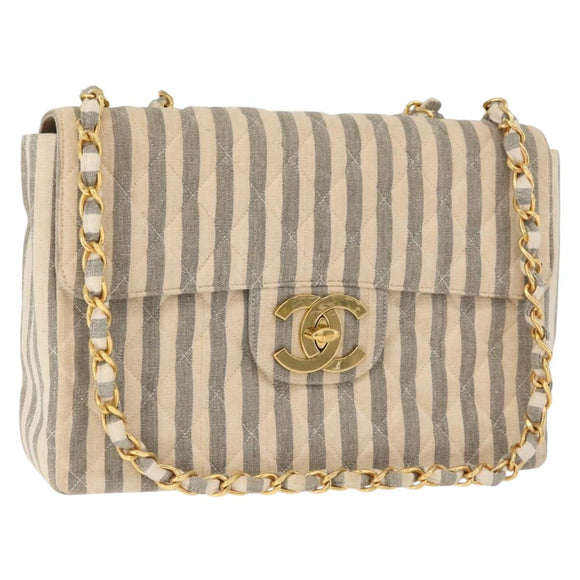 CHANEL Matelasse 30 Chain Shoulder Bag Canvas Gray Gold CC Auth 182738SAV