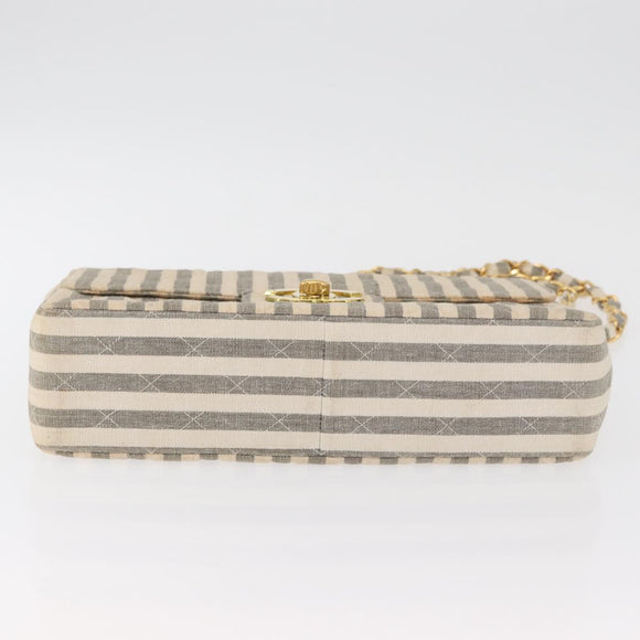 CHANEL Matelasse 30 Chain Shoulder Bag Canvas Gray Gold CC Auth 182738SAV