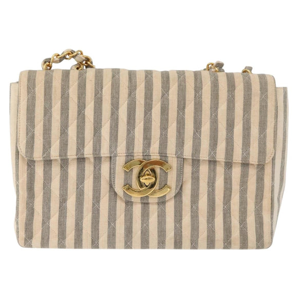 CHANEL Matelasse 30 Chain Shoulder Bag Canvas Gray Gold CC Auth 182738SAV
