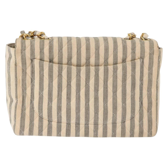 CHANEL Matelasse 30 Chain Shoulder Bag Canvas Gray Gold CC Auth 182738SAV